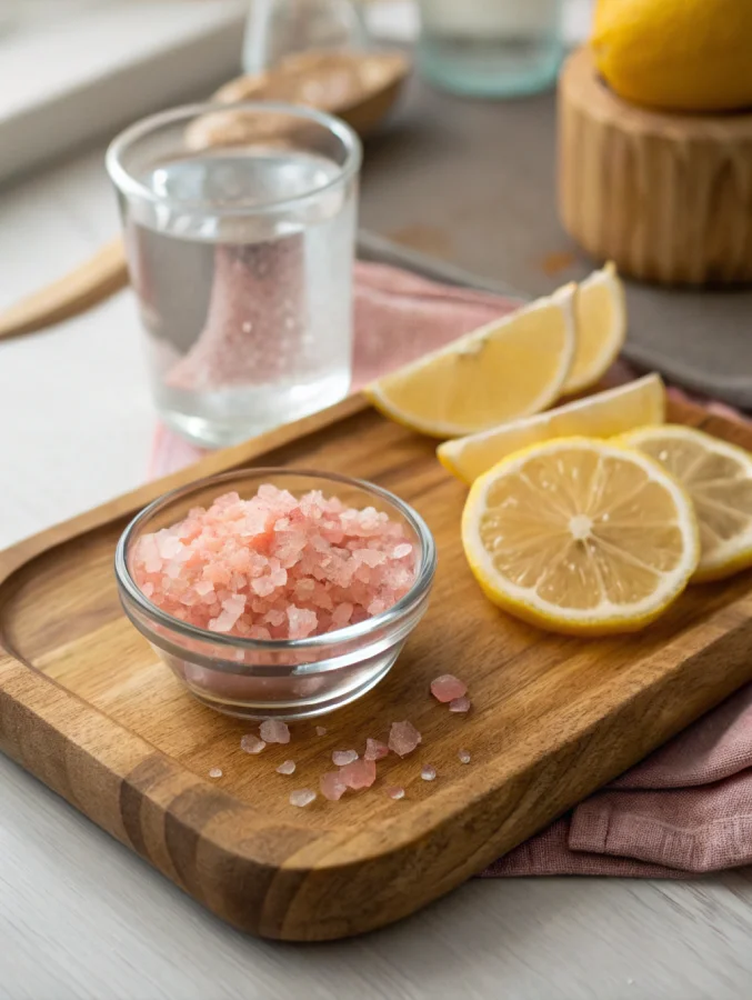 ingredients for What is the pink salt diet: pink salt, lemon, warm water
