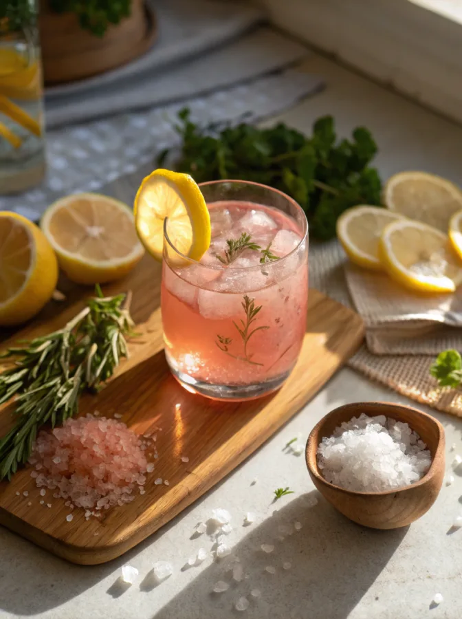 serving glass of pink salt water for weight loss