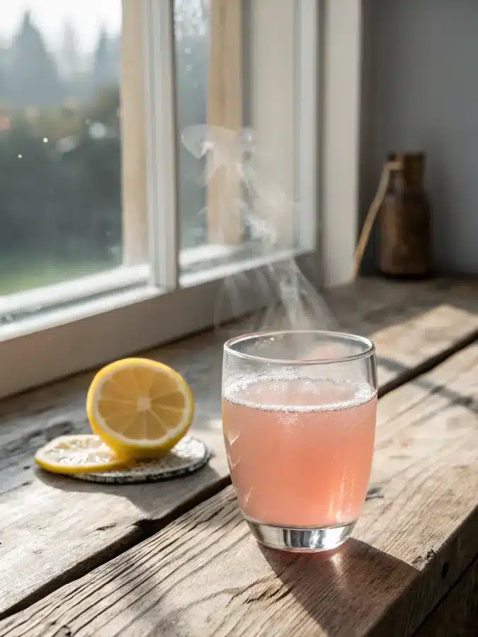 glass of pink salt trick drink served