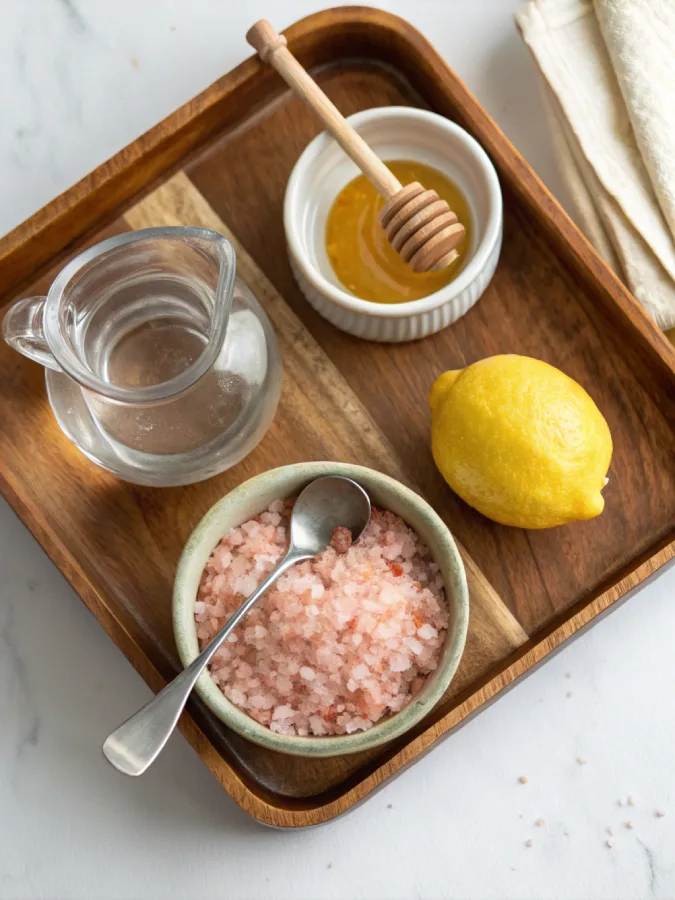 Ingredients for pink salt trick recipe on tray