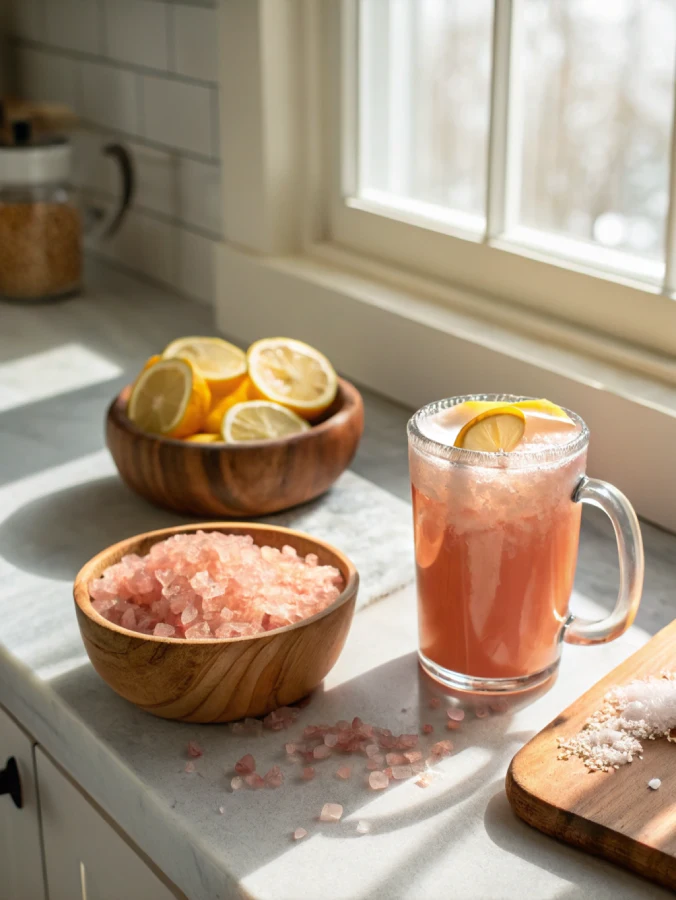 pink salt trick recipe drink with lemon and salt