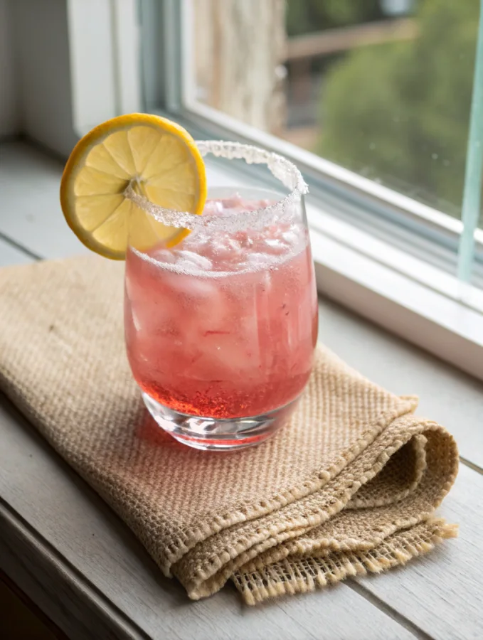 glass of pink salt trick recipe drink ready to serve