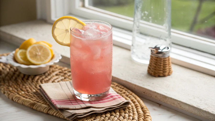 glass of pink salt trick recipe drink ready to serve