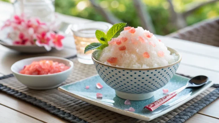 Served japanese pink salt and ice dessert