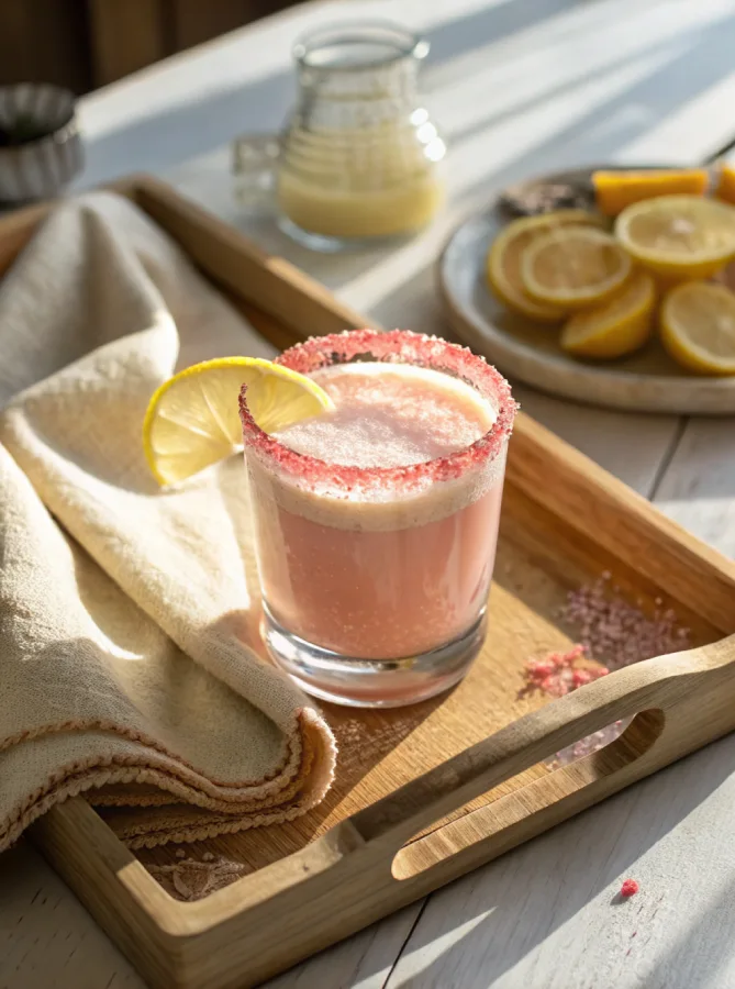 Served homemade Mounjaro pink salt detox drink