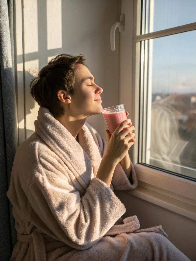 sipping pink salt trick in the morning