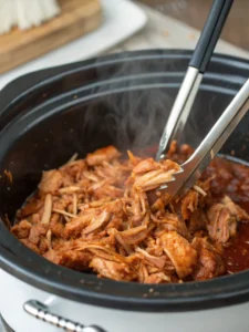 Shredding or serving BBQ chicken thighs from crock pot