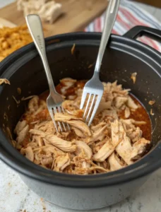 shredding pineapple teriyaki chicken in crock pot