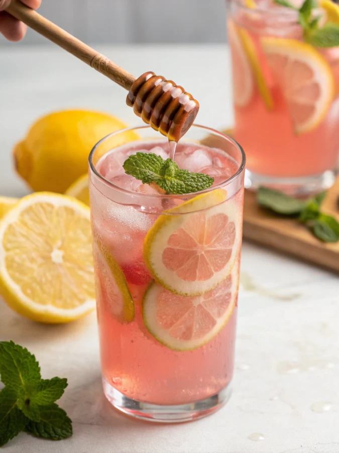 Woman sipping pink salt trick for weight loss drink