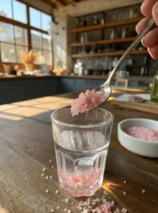 adding pink Himalayan salt to warm filtered water