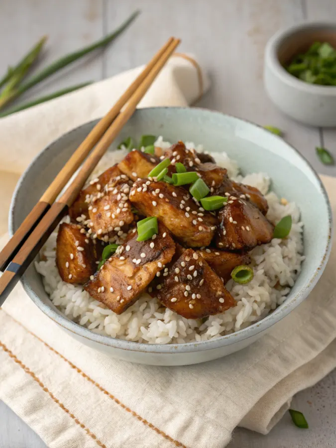 plated teriyaki chicken from crock pot