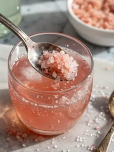 stirring pink salt apple cider vinegar drink until dissolved