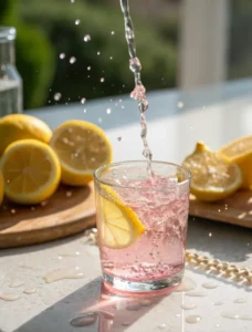 Adding lemon juice and apple cider vinegar to pink salt diet drink