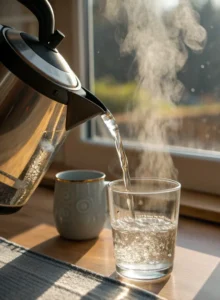 Heating filtered water for pink salt diet drink recipe