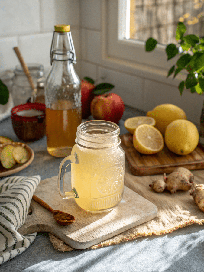 mounjaro drink recipe in glass jar with lemon and ginger