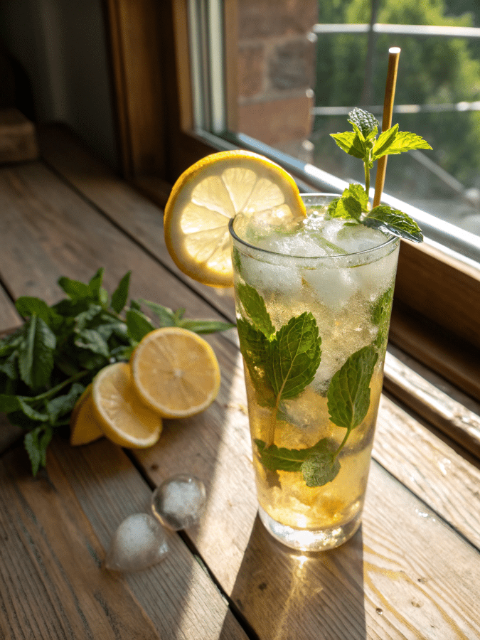 Final drink after preparing how to make Mounjaro recipe served with lemon and mint