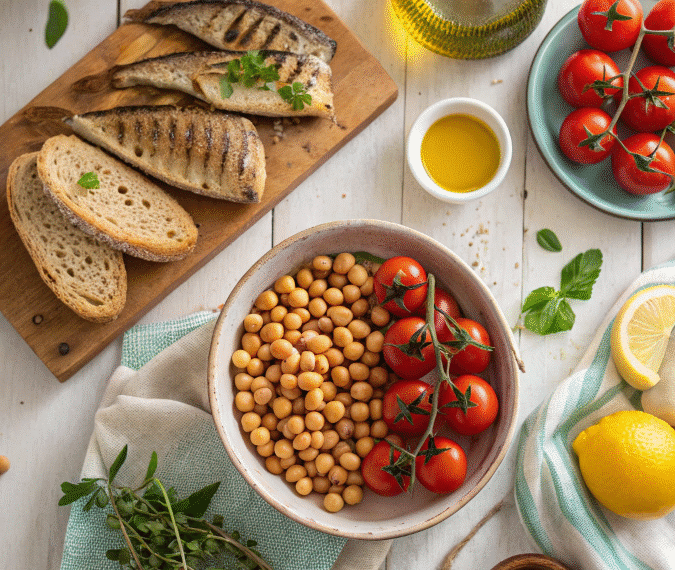 Mediterranean diet meal spread