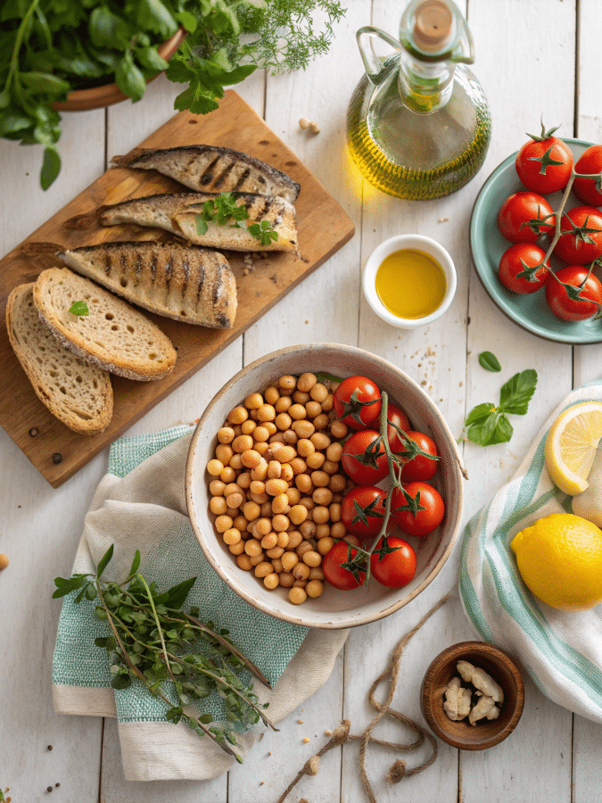 Mediterranean diet meal spread