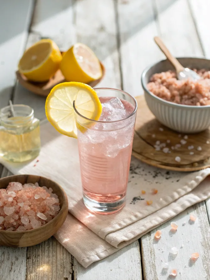Himalayan pink salt for weight in wellness drink glass