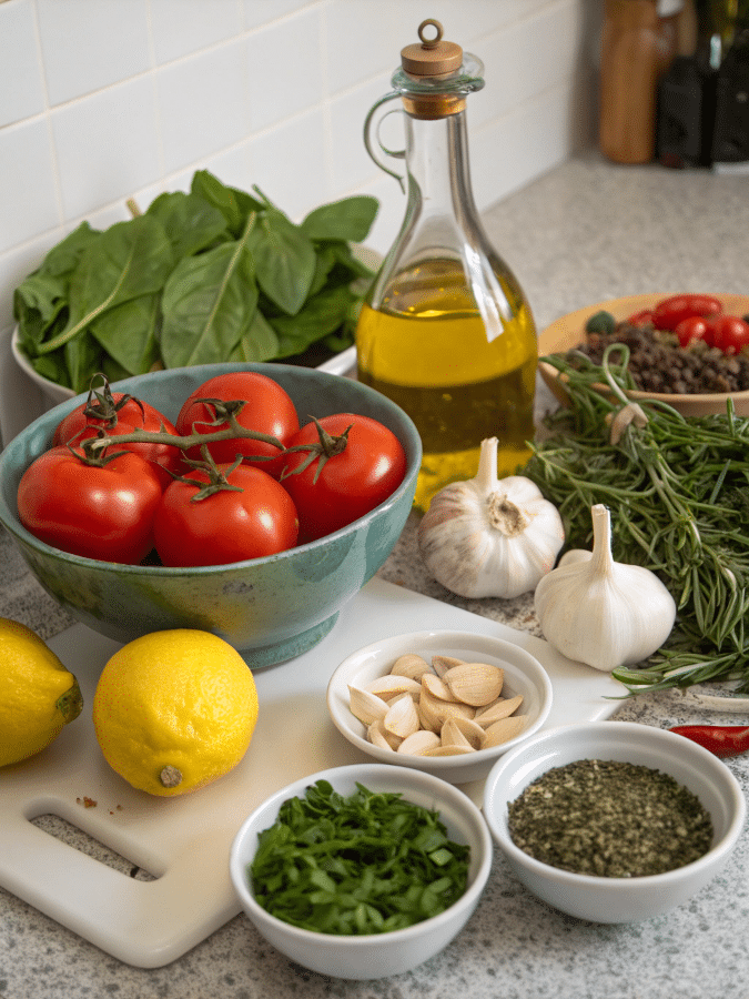 Ingredients for Mediterranean diet meal plan