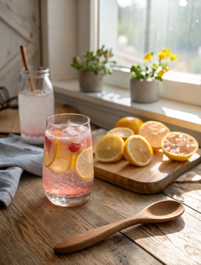 Pink salt diet drink recipe in morning light