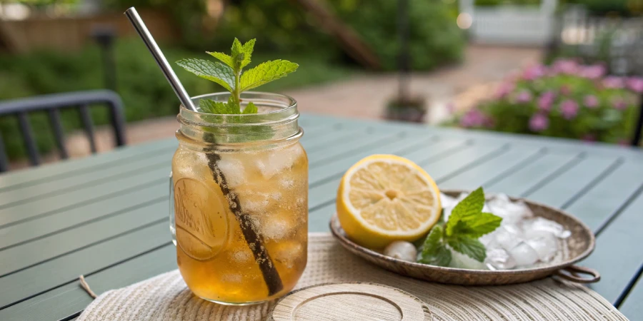 Serving Mounjaro recipe drink with lemon and mint