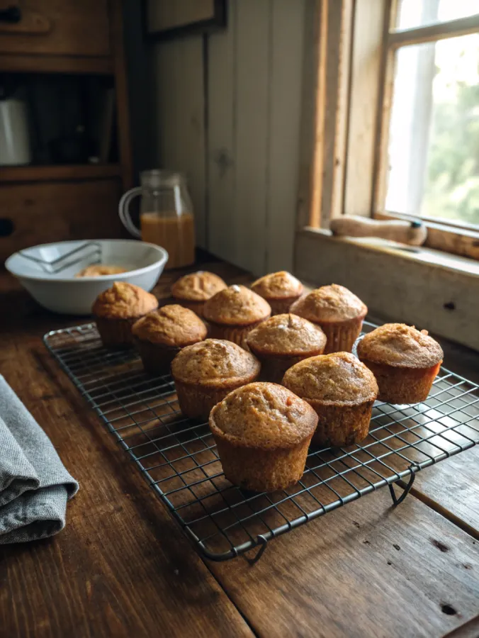 Moist banana bread muffins on wire rack