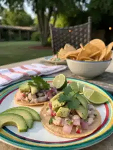 Shrimp ceviche served on tostadas