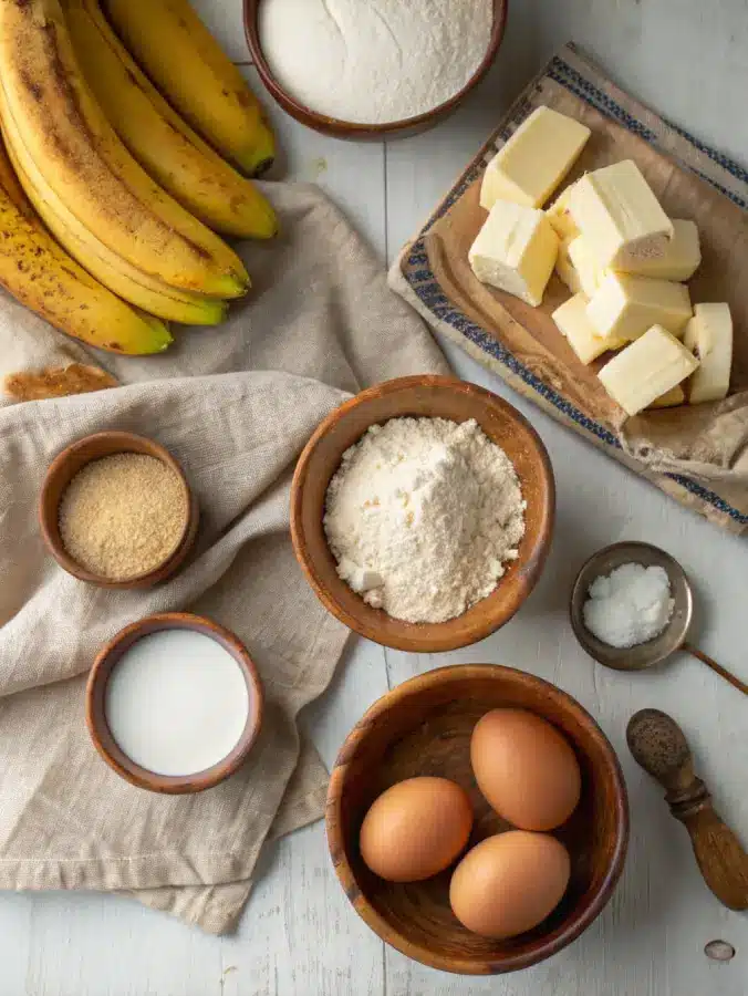 Joanna Gaines banana bread recipe ingredients on farmhouse counter