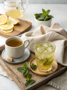 hot and iced green tea served together