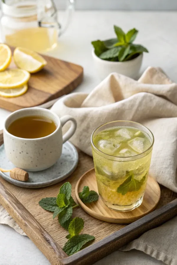 hot and iced green tea served together